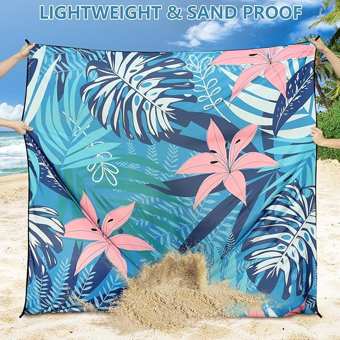 WIWIGO Beach Blanket Waterproof Sandproof Beach Mat 79" X 83"/10'x9'for 2-8 - Image 3