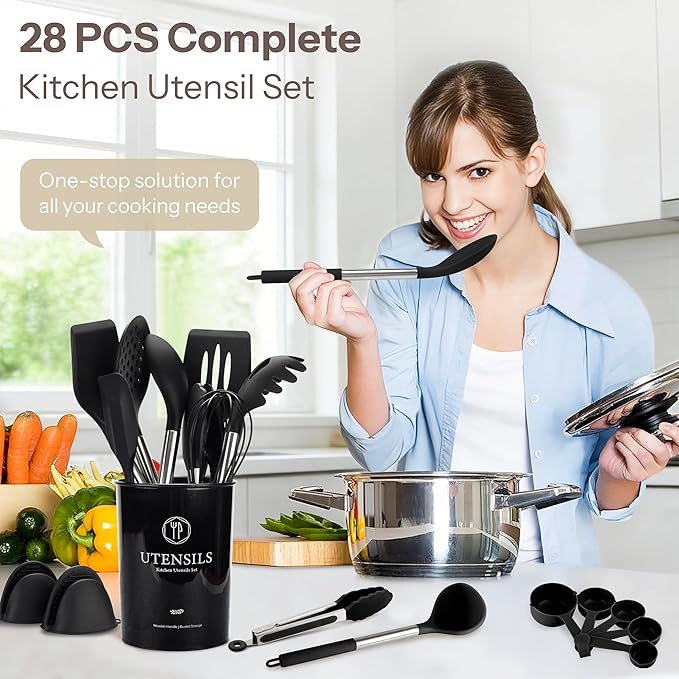 NCUE Silicone Cooking Utensils Set, Food Grade Silicone and Stainless Steel - Image 2