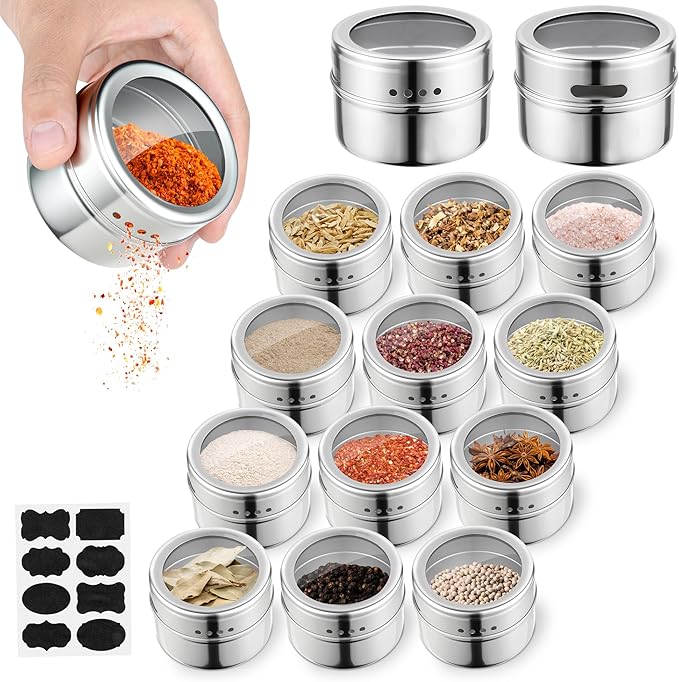 12pcs Stainless Steel Spice Jars, Magnetic Condiment Tins Magnetic Spice Jar - Image 6