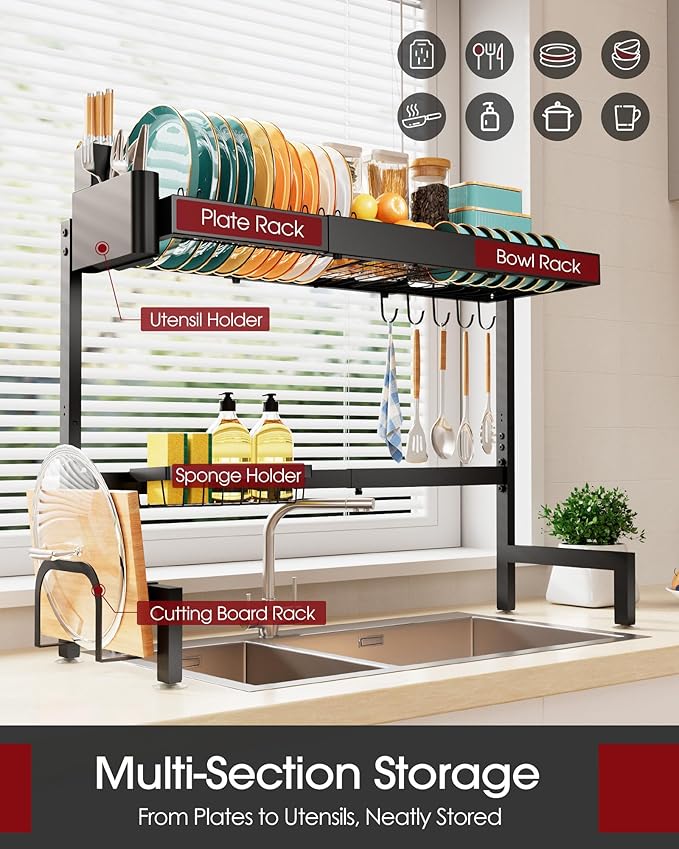 Sakugi Over The Sink Dish Drying Rack, Expandable 2-Tier Stainless Steel - Image 2