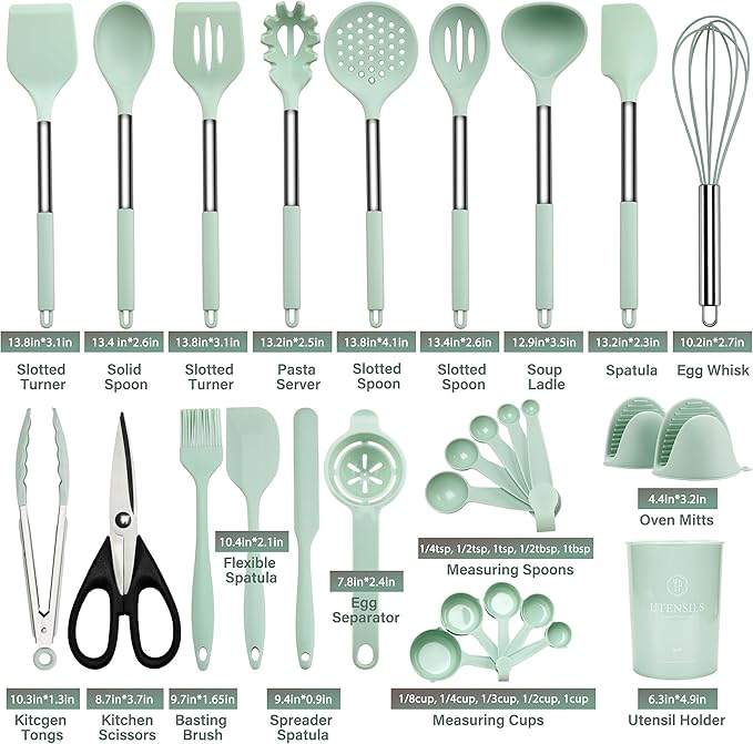 QMVESS Silicone Cooking Utensils Set, 446°F Heat Resistant Spatula, Spoons Set - Image 3