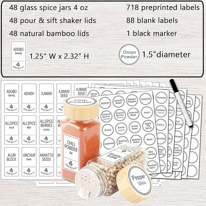 SWOMMOLY 48 Glass Spice Jars - Image 2