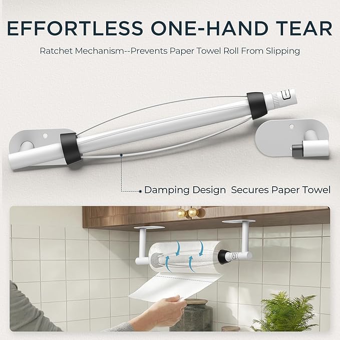 FORIOUS Paper Towel Holder Under Cabinet, One Hand Operable - Image 9