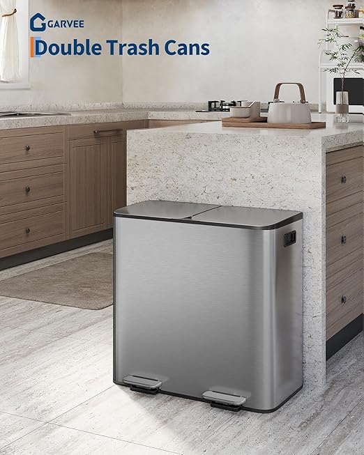 GarveeHome 2 x 10.6 gal Stainless Steel Double Trash Can - Image 2