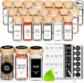 Churboro 24 Spice Jars with Labels & Bamboo Lids - 4 Oz Glass Containers with by Churboro