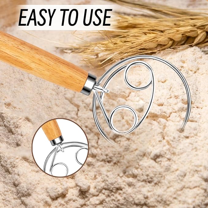 Danish Dough Whisk Stainless Steel Wooden Handle - Image 2