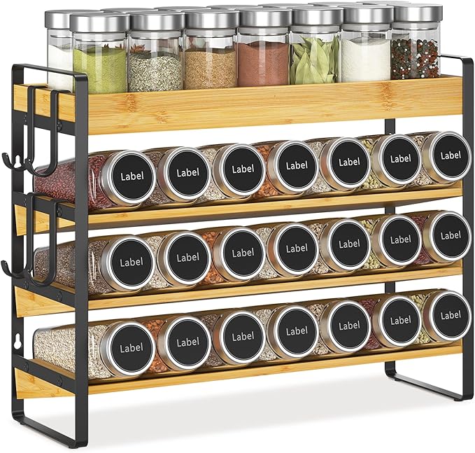 EsLuker.ly Spice Seasoning Rack Organizer Kitchen Countertop, 4 Tier Bamboo by EsLukerly