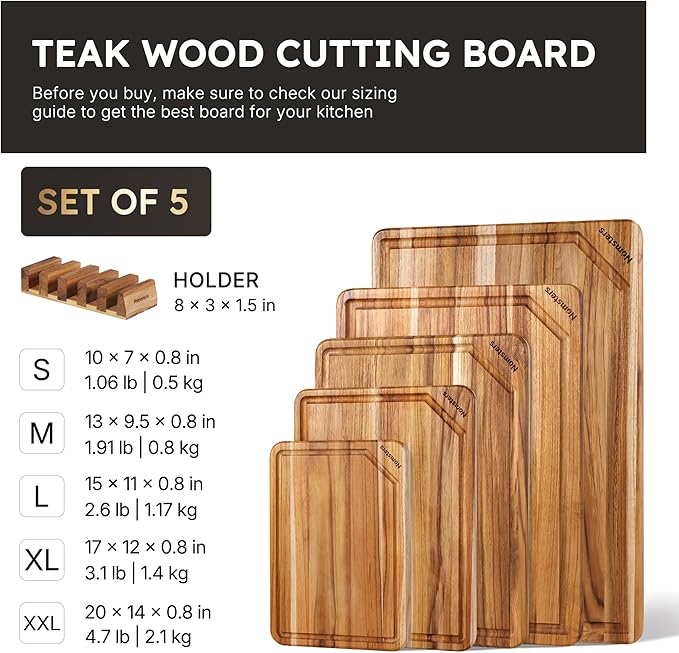 5 Pack Teak Wood Cutting Board Set - Image 2