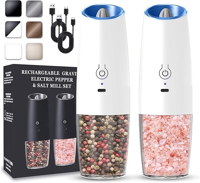 UNNEES Rechargeable Electric Salt and Pepper Grinder set of 2, gravity electric by UNNEES