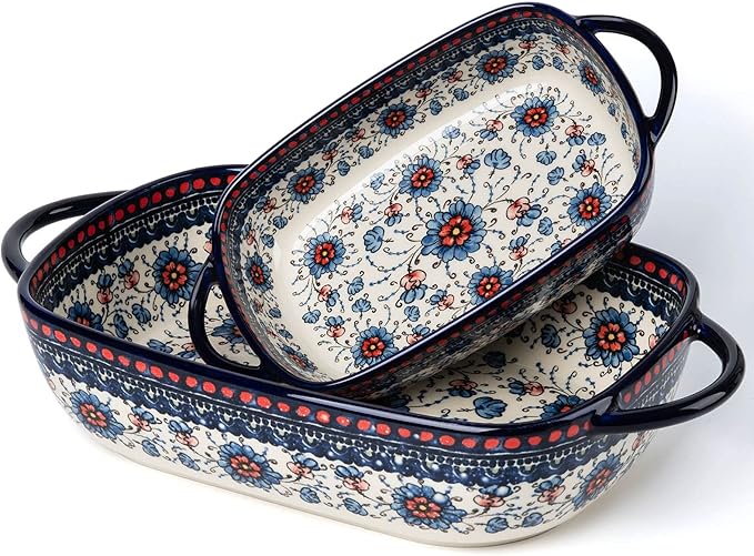Baking Dish Ceramic Baking Pan Blue Casserole Dish Rectangular Baking Set 2pcs by ONECCI
