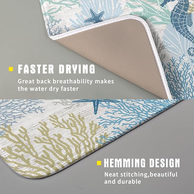 Blue Coral Dish Drying Mat Coastal Starfish Dishes Pad Hanging Drainer Mats - Image 3