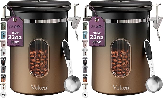 Veken Coffee Canister with Window, Airtight Stainless Steel Kitchen Food by Veken