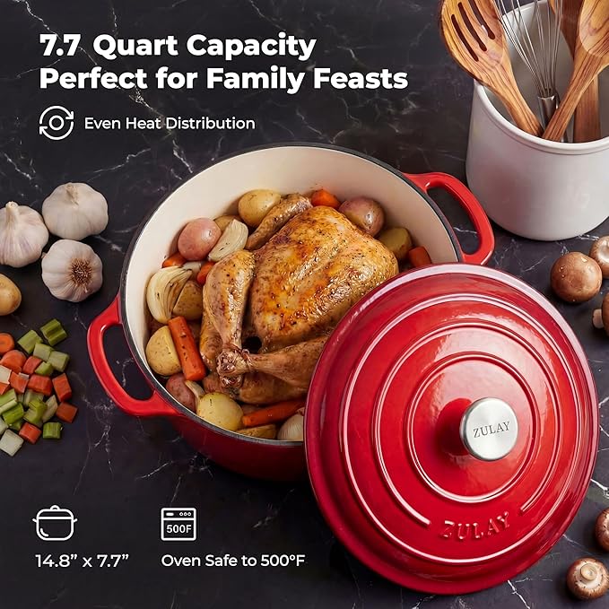 Zulay Kitchen 7.7 Quart Enameled Cast Iron Dutch Oven Pot - Image 6