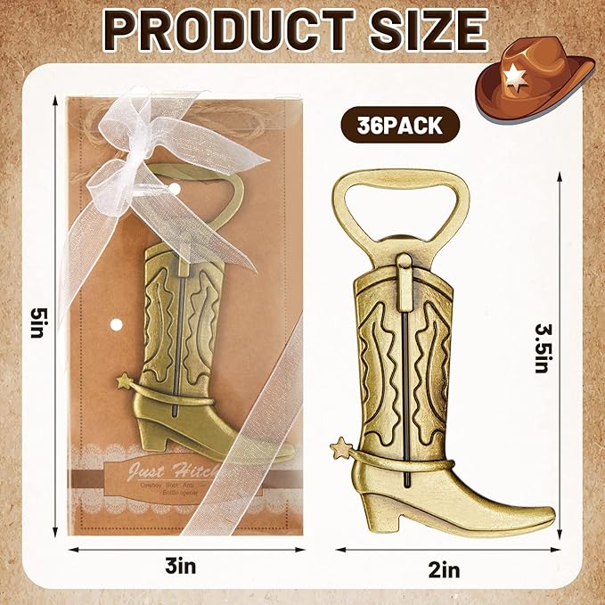 Hortsun 36 Sets Cowboy Boot Bottle Openers Baby Shower Bottle Opener Favors - Image 2