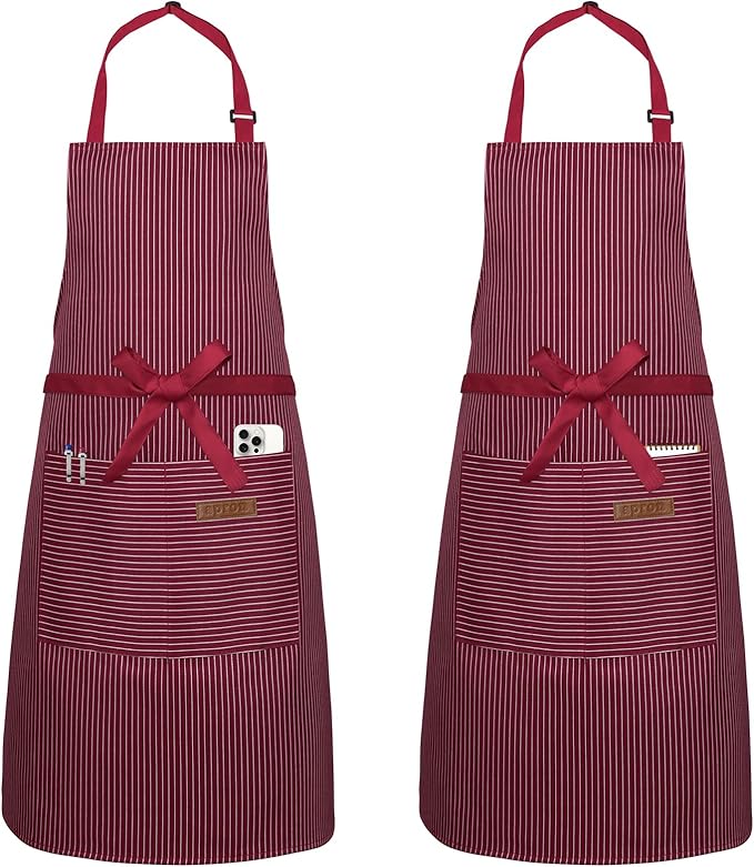 Serrenf 2 Pack Apron, Cooking Kitchen Aprons, Adjustable Bib Apron by serrenf