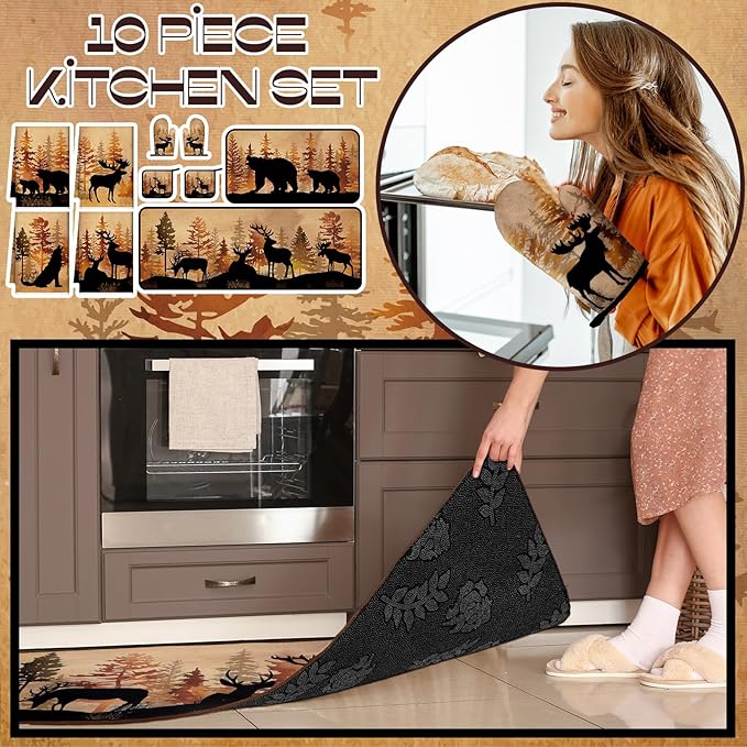 Fourluoo 10 Pcs Farmhouse Kitchen Decor Set 4 Brown Bear Kitchen Towels 2 - Image 2
