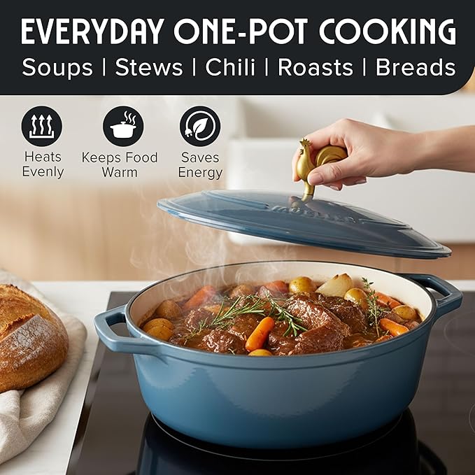 MUELLER HOME 5.5 Quart Enameled Cast Iron Oval Dutch Oven w Rooster Knob & - Image 6