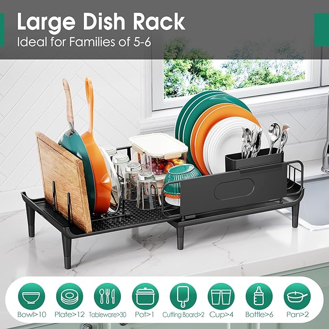 Large Extendable Dish Drying Rack, 16.93" to 26.57" Expandable Dish Rack - Image 5