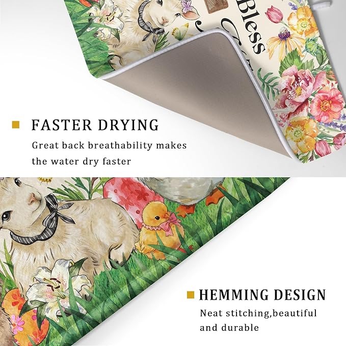 Easter Farmhouse Dish Drying Mat Funny Animal Microfiber Dish Pad - Image 3