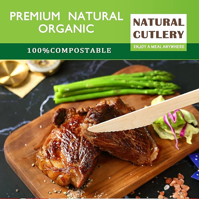 Disposable Wooden Forks -Pack of 100, 6.5" Length-Biodegradable, Natural Wooden - Image 2