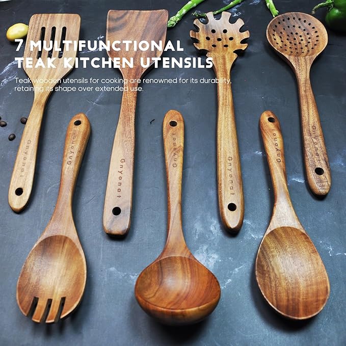 Wooden Spoons for Cooking, Wooden Utensils for Cooking 7 Pcs Wooden Cooking - Image 3