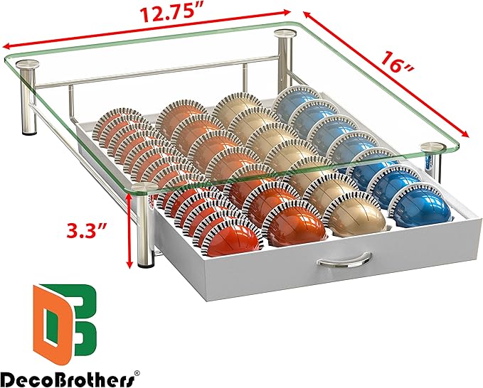 DecoBrothers Crystal Tempered Glass Vertuo Pod Holder Drawer, 28 Large or 56 - Image 3