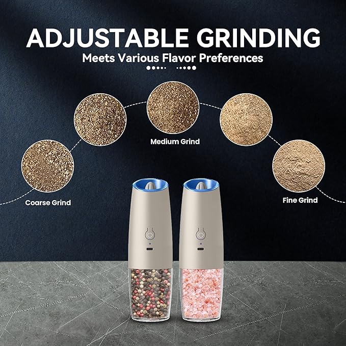 UNNEES Rechargeable Electric Salt and Pepper Grinder set of 2, gravity electric - Image 3