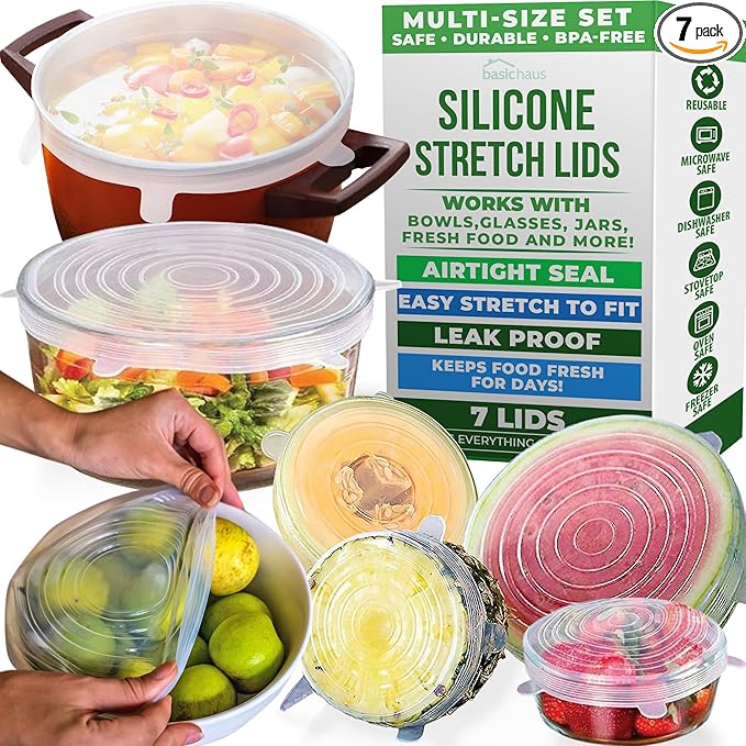 Reusable Silicone Stretch Lids for Food Storage in Fridge by BasicHaus
