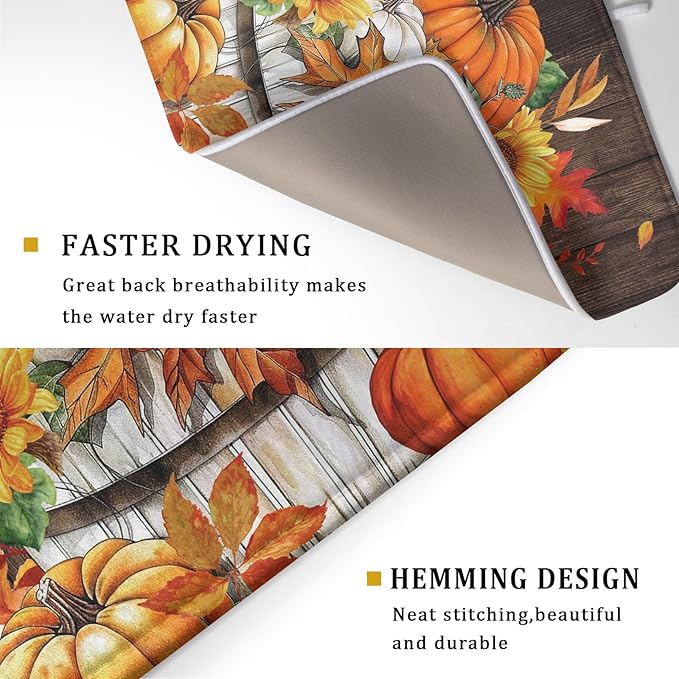 Fall Pumpkin Dish Drying Mat for Kitchen Counter Decor 18x24 Inch Halloween - Image 3