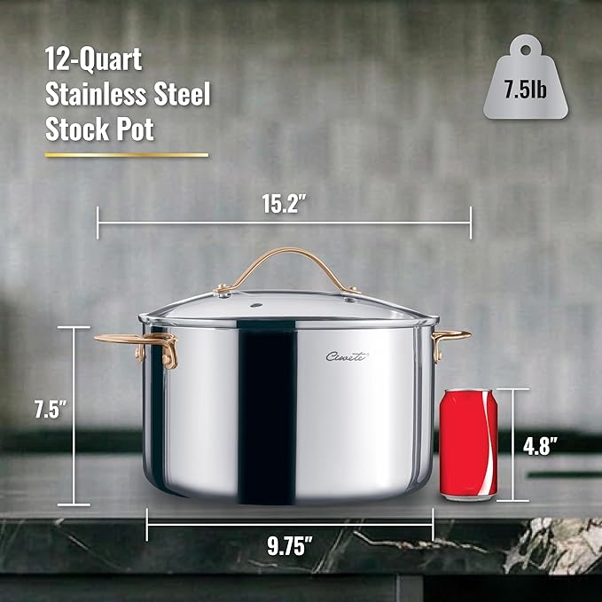 Ciwete Stock Pot 12 Quart, 18/10 Tri-Ply Stainless Steel Whole Clad Stock Pot - Image 9