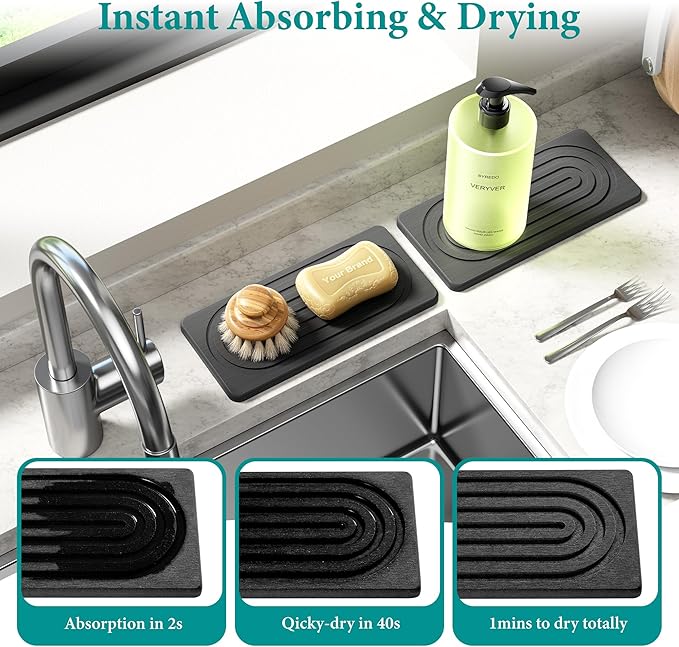 Water Absorbing Stone Tray, Quick Drying Diatomite Bathroom Tray Countertop - Image 3