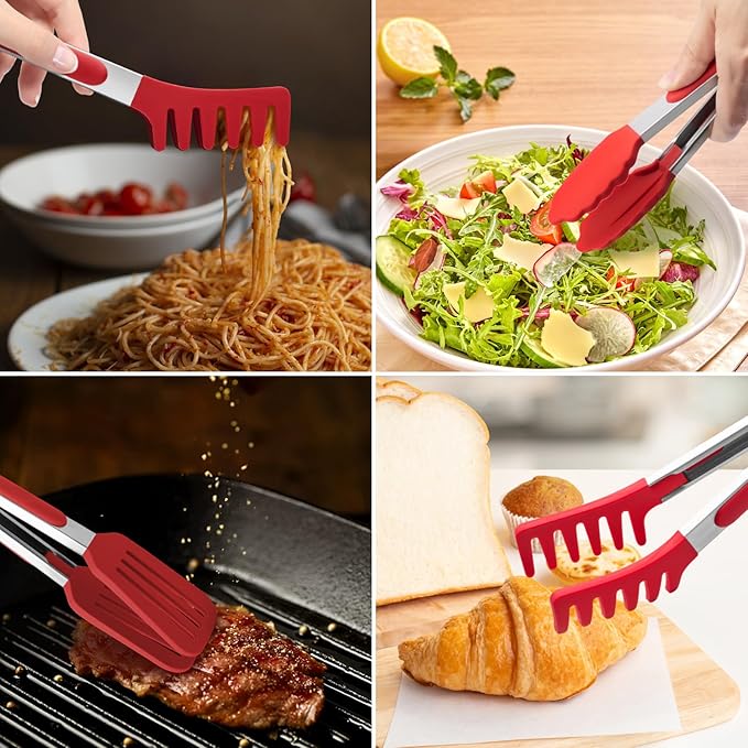 3 Pack Silicone Tongs for Cooking, Maywe Tanso 9 Inch Cooking Kitchen Tongs - Image 6