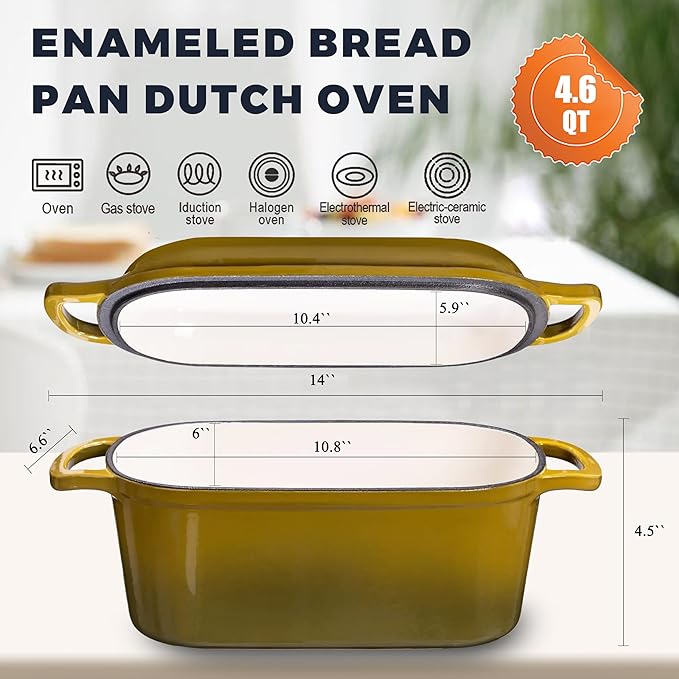 4.6 Quart Dutch Oven for Bread Baking, Combo Oval Enameled Cast Iron Bread Pan - Image 2