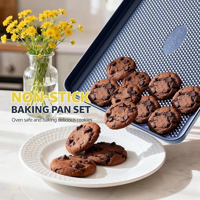 3Pcs Nonstick Baking Sheet, Baking Sheet Pan Set, Jelly Roll Pans, Cookies Sheet - Image 3