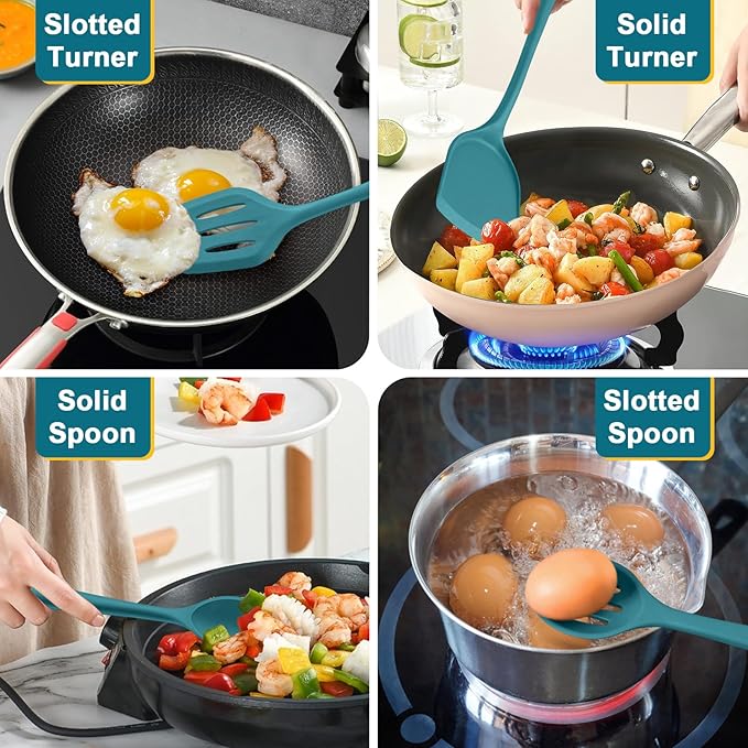 P&P CHEF Kitchen Utensil Set, 4 Pieces Non-stick Silicone Cooking Utensils - Image 4