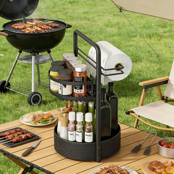 Rotating Spice Rack with Paper Towel Holder, 2 Tier Turntable Lazy Susan - Image 8