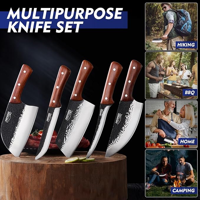 Topfeel Butcher Knife Set 5PCS, Hand Forged Kitchen Knives Set Serbian Chef - Image 4