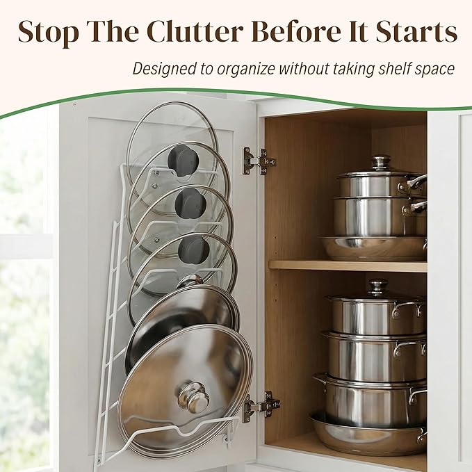 Evelots 6 Pot Lid Organizer for Cabinet or Pantry Wall - Image 4