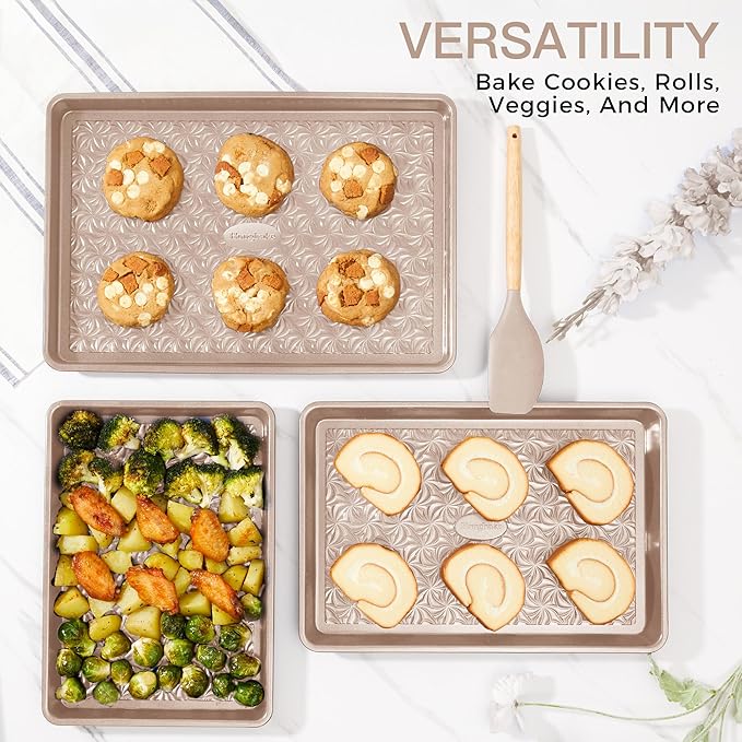 HONGBAKE Nonstick Baking Sheet Pan Set of 3, Cookie Sheets - Image 4