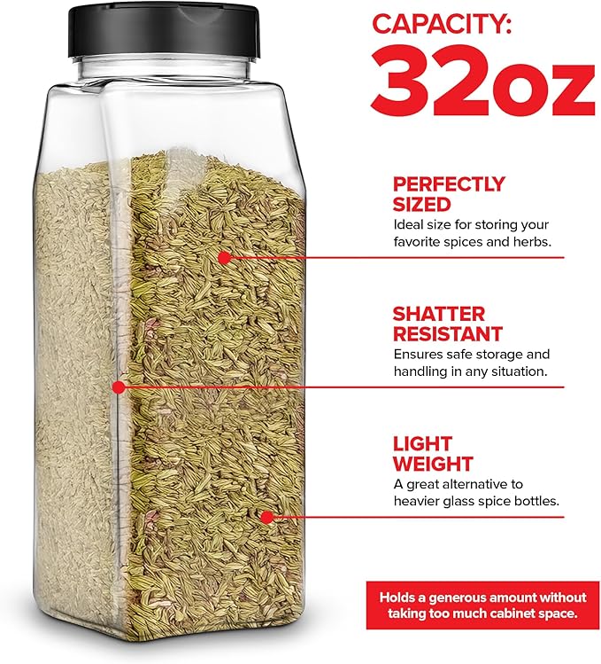 6 Pack 32 oz Plastic Spice Jars, Empty Seasoning Containers - Image 3