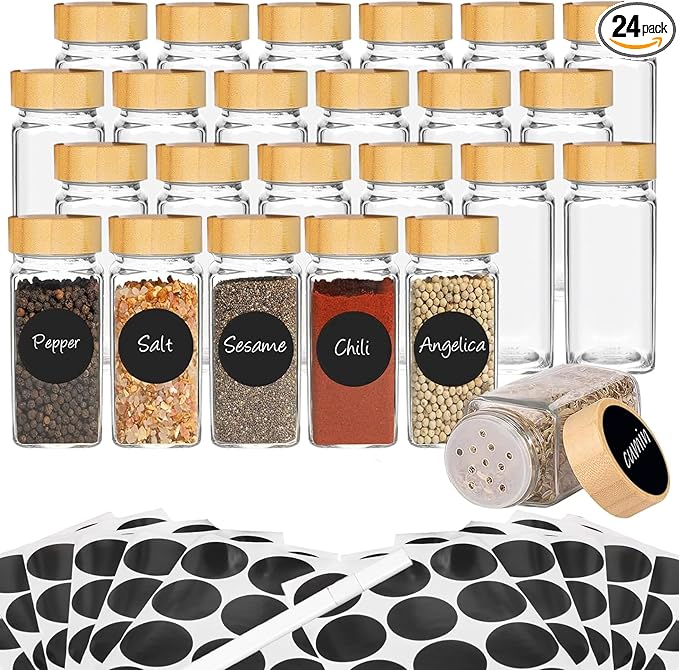 24Pcs Spice Jars with Label, 4oz Empty Square Seasoning Containers, Spice Jars by DIDITIME