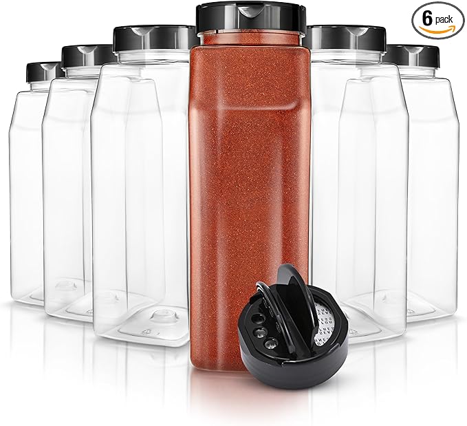 6 Pack 32 oz Plastic Spice Jars, Empty Seasoning Containers by StockYourHome