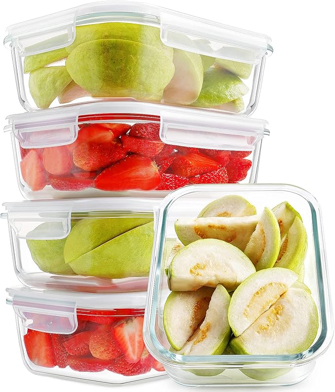 HOMBERKING Large Glass Meal Prep Containers, 5 Sets 35oz | 4.5cups, Food Storage by HOMBERKING