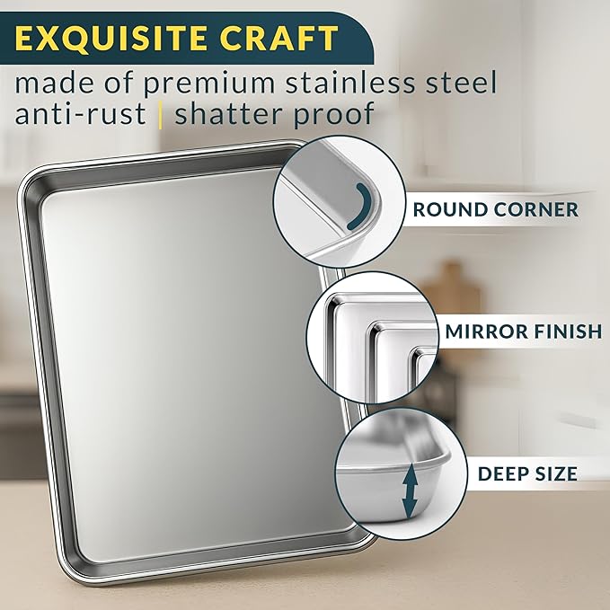 Baker’s Signature Stainless Steel Cookie Sheet Pan, Stainless Steel Baking - Image 3