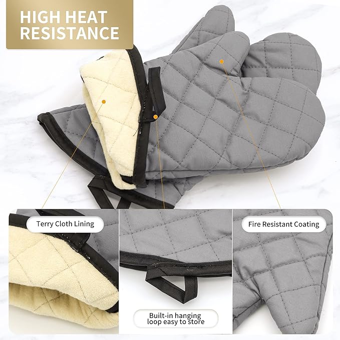 ARCLIBER Oven Mitts 1 Pair of Quilted Terry Cloth Cotton Lining, Extra Long - Image 2