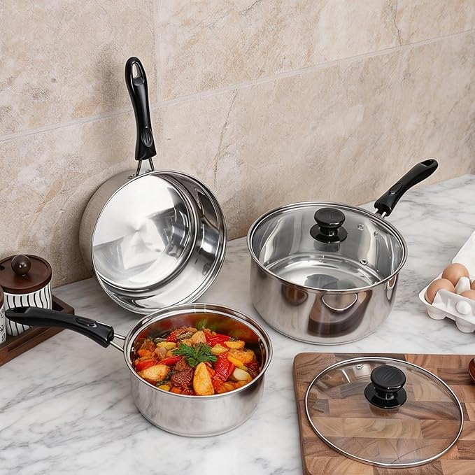 Stainless Steel Saucepan with Lid Set - Image 7