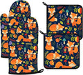 Cute Fox Oven Mitts and Pot Holders Sets 4Pcs, Extra Long Oven Gloves Potholder by VisittheDuibelproduct