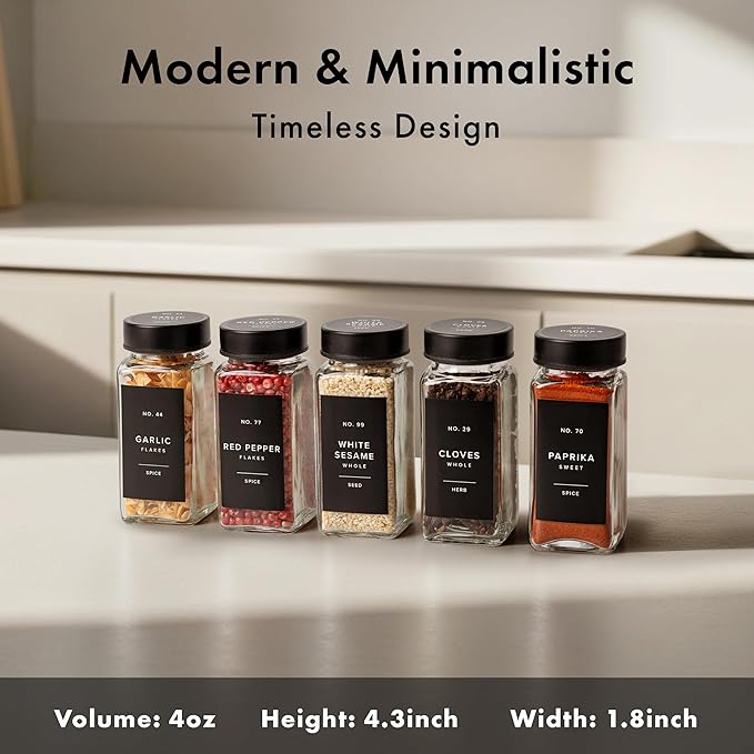 EDELHAUS Glass Spice Jars with Label and Black Lids Spice Containers with 240 - Image 2