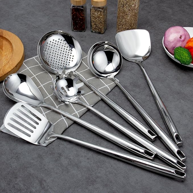 VALESKA 6PCS Stainless Steel Cooking Utensils Set, 18/10 Metal Kitchen Utensils - Image 6