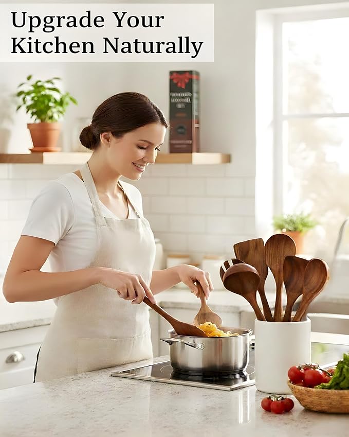 8-Piece Natural Teak Wood Utensil Set - Image 7